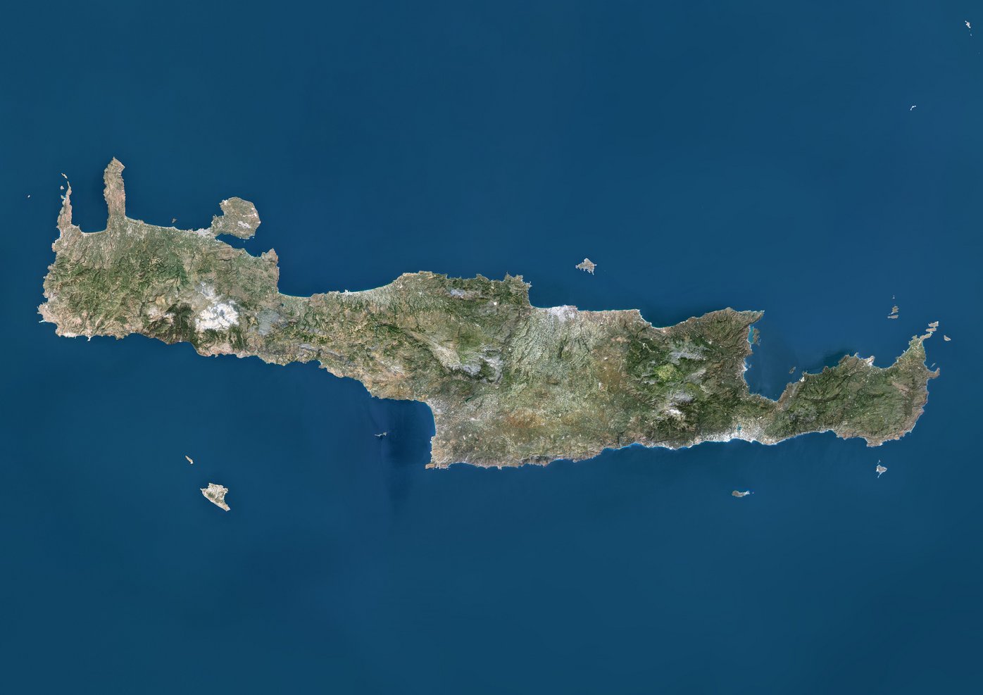 GER0PP Satellite view of Crete, Greece. Crete is the largest and most populous of the Greek islands. This image was compiled from data acquired by Landsat 8 satellite in 2014.